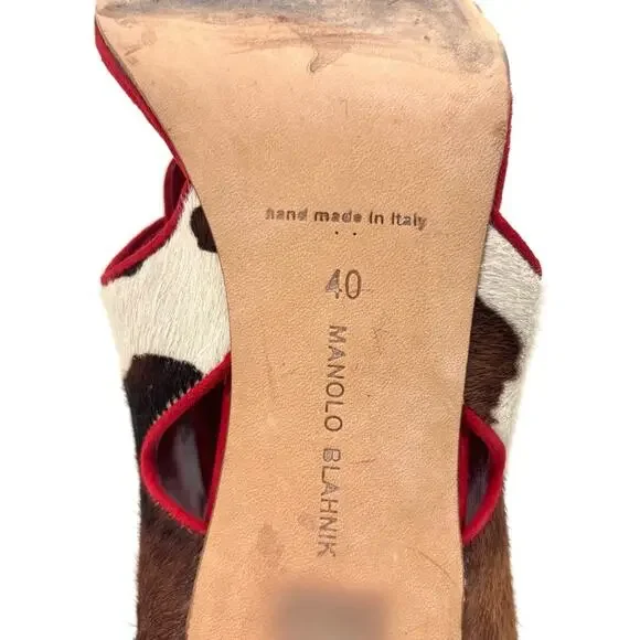Manolo Blahnik Martamucco Buckle Cow Print Pony Style Calf Hair Sandals 40 - Picture 9 of 9